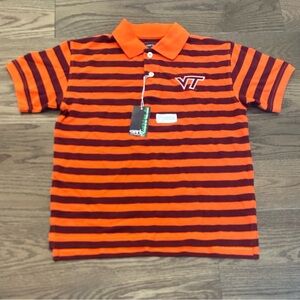 Virginia Tech Boys Polo Shirt Orange Maroon Striped Short Sleeve VT Logo NWT
